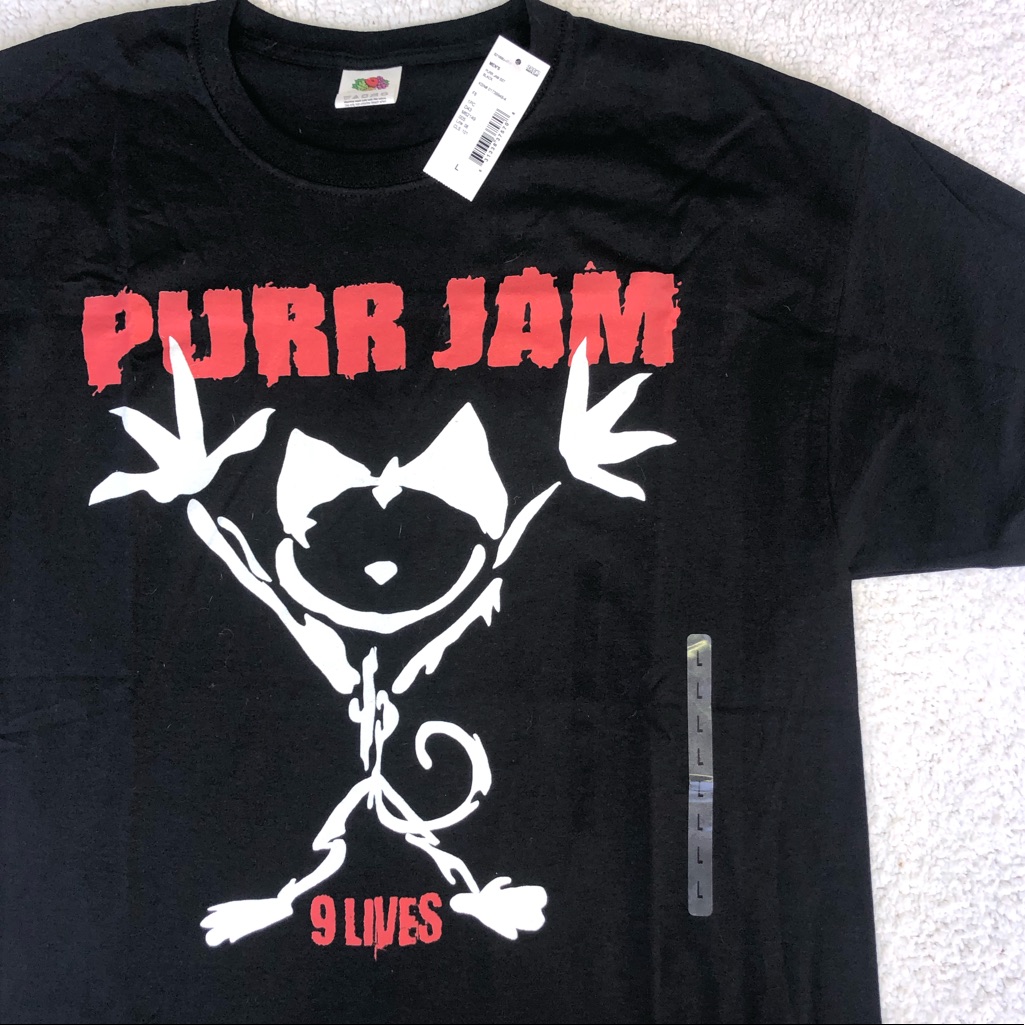 Purr Jam Graphic Tee Pearl Jam Kitty Cat Men&acirc;s Large Band Concert Nwt